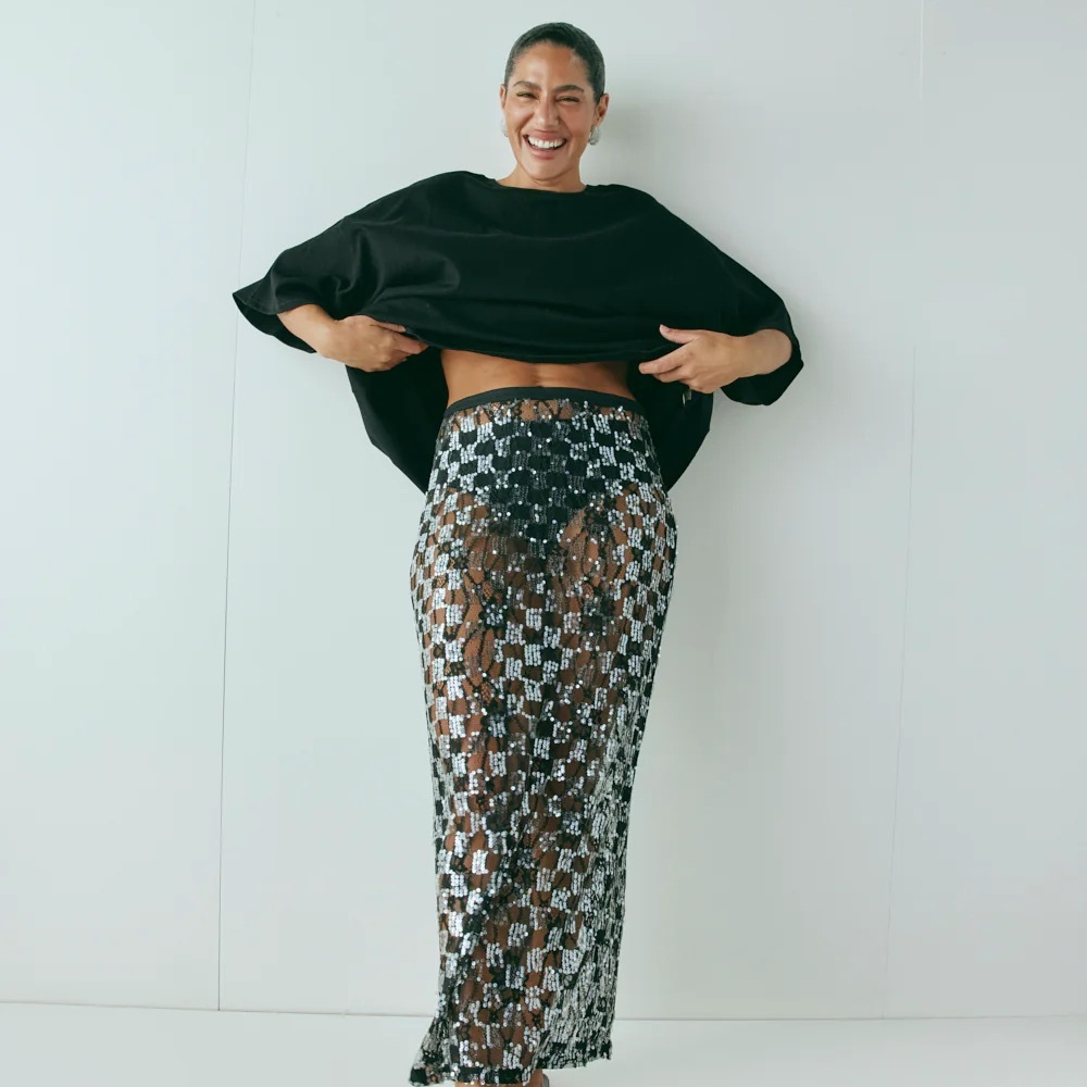 DEVYN SEQUIN MIDI SKIRT BLACK - VRG GRL